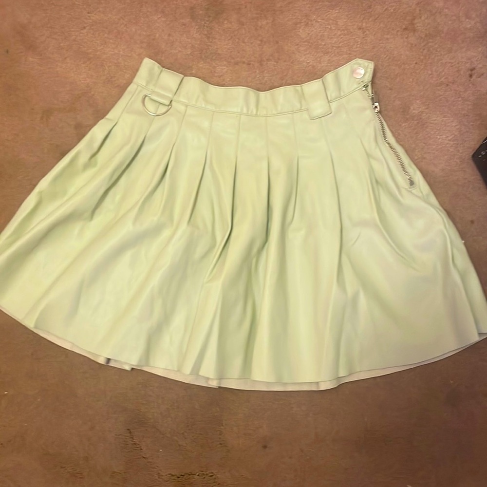 green leather skirt